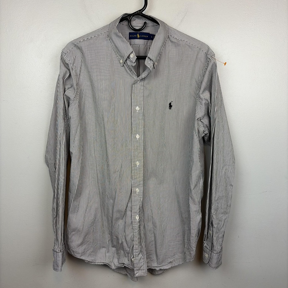 Ralph Lauren Shirt Mens Large White Striped Button Down Long Sleeve Pony Logo - Picture 2 of 9